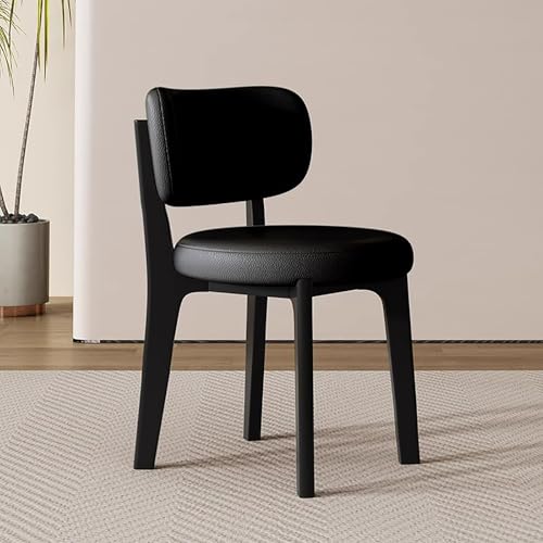 RVGVPMAMTZ Esszimmerstuhl-Set aus Holz, moderner Esszimmerstuhl aus Leder, Gebogene Rückenlehne, gepolsterter Küchenstuhl, ergonomischer Küchenstuhl, ohne Armlehnen, für die Küche (2er-Set) Black von RVGVPMAMTZ