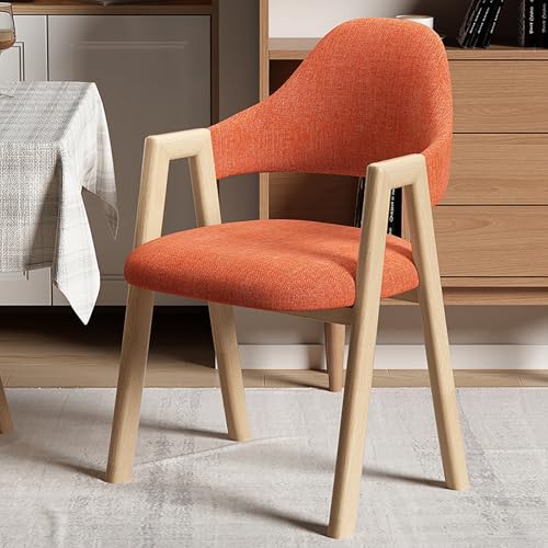 RVGVPMAMTZ Esszimmerstuhl aus Massivholz mit Armlehnen, Freizeitstuhl, Kleiner Bürostuhl aus Leinenbaumwolle mit Rückenlehne, ergonomisch geschwungene Rückenlehne, geeignet für Esszimmer/Wohnzimmer C von RVGVPMAMTZ