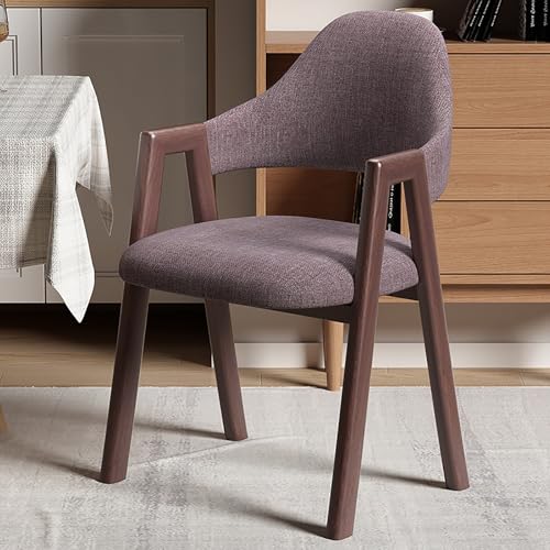 RVGVPMAMTZ Esszimmerstuhl aus Massivholz mit Armlehnen, Freizeitstuhl, Kleiner Bürostuhl aus Leinenbaumwolle mit Rückenlehne, ergonomisch geschwungene Rückenlehne, geeignet für Esszimmer/Wohnzimmer F von RVGVPMAMTZ