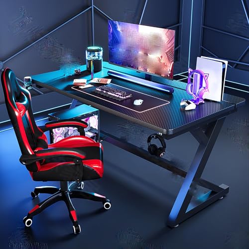 RVGVPMAMTZ Gaming-Tisch, Büroschreibtisch, Gaming-Tisch mit Kohlefaseroberfläche, ergonomischer Heimschreibtisch, Z-förmiger Computerarbeitsplatz mit Getränkehalter und Kopfhörerhaken Black,120 RVGVPMAMTZ Gaming-Tisch, Büroschreibtisch, Gaming-Tisch mit Kohlefaseroberfläche, ergonomischer Heimschreibtisch, Z-förmiger Computerarbeitsplatz mit Getränkehalter und Kopfhörerhaken Black,120 von RVGVPMAMTZ