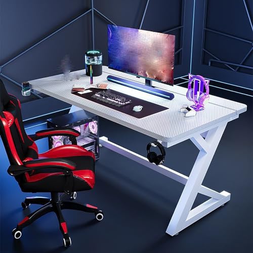 RVGVPMAMTZ Gaming-Tisch, Büroschreibtisch, Gaming-Tisch mit Kohlefaseroberfläche, ergonomischer Heimschreibtisch, Z-förmiger Computerarbeitsplatz mit Getränkehalter und Kopfhörerhaken White,120 RVGVPMAMTZ Gaming-Tisch, Büroschreibtisch, Gaming-Tisch mit Kohlefaseroberfläche, ergonomischer Heimschreibtisch, Z-förmiger Computerarbeitsplatz mit Getränkehalter und Kopfhörerhaken White,120 von RVGVPMAMTZ