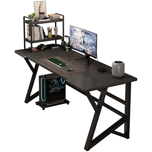 RVGVPMAMTZ Gaming-Tisch, ergonomischer Computertisch, rechteckiger Computerarbeitsplatz mit Kabellöchern und K-förmigen Stahlbeinen, geeignet für Gaming, Büro oder Arbeitszimmer Black,100cm von RVGVPMAMTZ