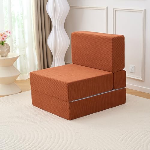 RVGVPMAMTZ Klappbares Schlafsofa, Futon-Möbel-Klappbett, hochdichter Schaumstoff mit Rückenlehne, umwandelbares Schlafsofa, Klappstuhlmatratze, Bodensofa für Wohnzimmer, Gästezimmer Orange von RVGVPMAMTZ