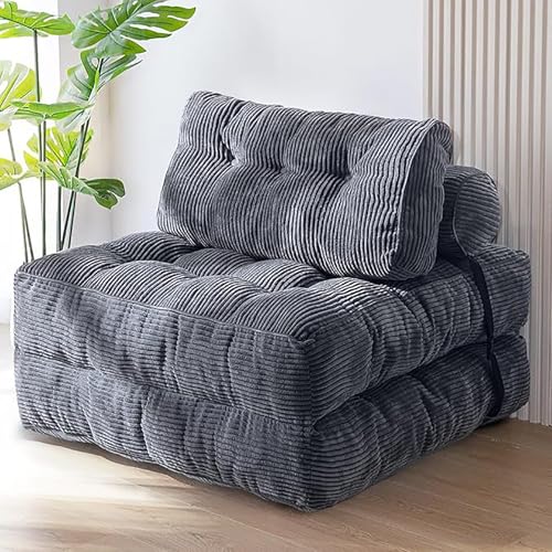 RVGVPMAMTZ Klappbares Schlafsofa, umwandelbarer Schlafsessel, Faltbare Matratze, tragbares Klappsesselbett mit Rückenlehne, weicher Cordstoff mit Kissen für Wohnzimmer/Schlafzimmer Gray von RVGVPMAMTZ