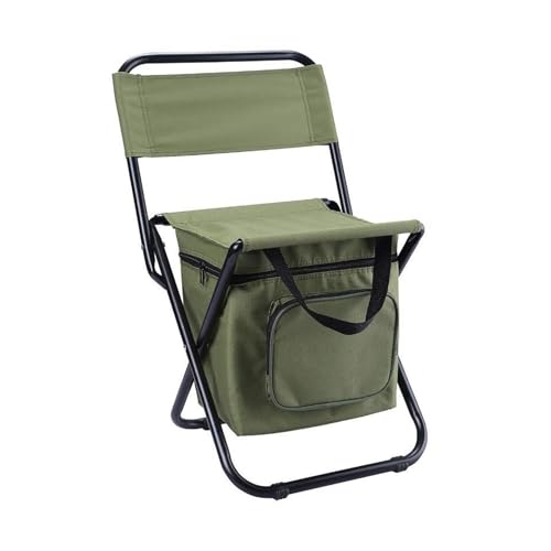 RVGVPMAMTZ Kleiner Angelstuhl mit Kühltasche, Faltbarer Campingstuhl, Kompakter Angelhocker, Tragbarer Rückenlehnenhocker mit Faltrucksack für Camping Jagdreisen, Geschenkausrüstung für Männer Green von RVGVPMAMTZ