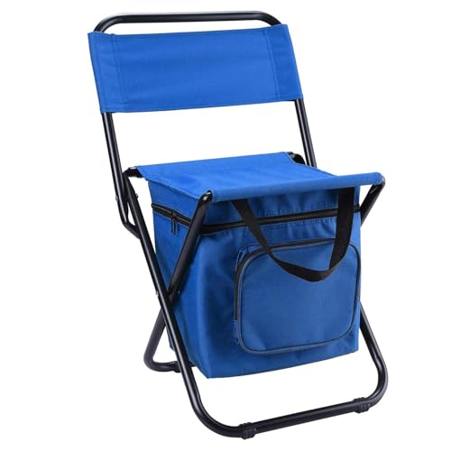 RVGVPMAMTZ Kleiner Angelstuhl mit Kühltasche, Faltbarer Campingstuhl, Kompakter Angelhocker, Tragbarer Rückenlehnenhocker mit Faltrucksack für Camping Jagdreisen, Geschenkausrüstung für Männer Blue von RVGVPMAMTZ