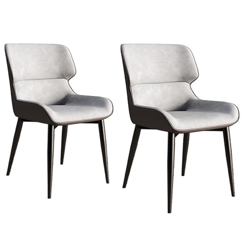 RVGVPMAMTZ Küchen-Esszimmerstuhl, Sessel, Dekostuhl im Mid-Century-Stil, PU-Leder-Polsterstuhl, Hohe Rückenlehne, Metallbeine, Geeignet für Wohnzimmer, Küche, Schlafzimmer (2er-Set) Light Gray von RVGVPMAMTZ