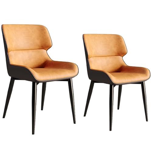 RVGVPMAMTZ Küchen-Esszimmerstuhl, Sessel, Dekostuhl im Mid-Century-Stil, PU-Leder-Polsterstuhl, Hohe Rückenlehne, Metallbeine, Geeignet für Wohnzimmer, Küche, Schlafzimmer (2er-Set) Orange von RVGVPMAMTZ
