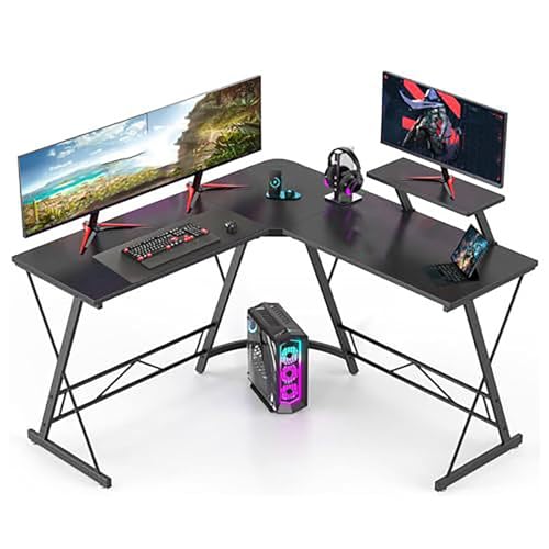 RVGVPMAMTZ L-förmiger Computertisch, Eckschreibtisch, Home-Office-Schreibtisch, Gaming-Schreibarbeitsplatz mit großem Monitorständer, einfach aufzubauen für das Home-Office Black von RVGVPMAMTZ