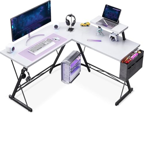 RVGVPMAMTZ L-förmiger Computertisch, Eckschreibtisch, Home-Office-Schreibtisch, Gaming-Schreibarbeitsplatz mit großem Monitorständer, einfach aufzubauen für das Home-Office White von RVGVPMAMTZ