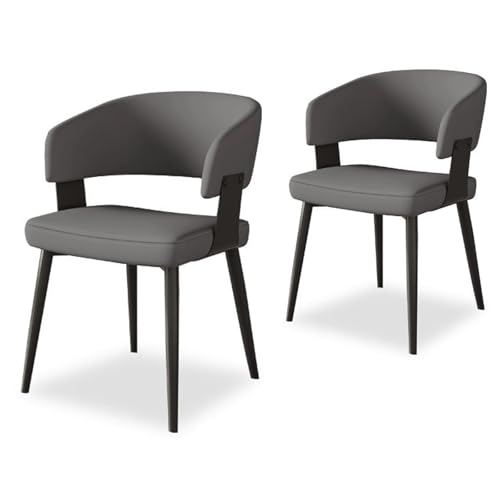 RVGVPMAMTZ Moderne Esszimmerstühle aus Kunstleder, 2er-Set, Mid-Century-Stil, weicher Stuhl mit Rückenlehne, Armlehnen, schwarzen Metallbeinen, geeignet für Esszimmer, Büro oder Wohnzimmer Gray von RVGVPMAMTZ