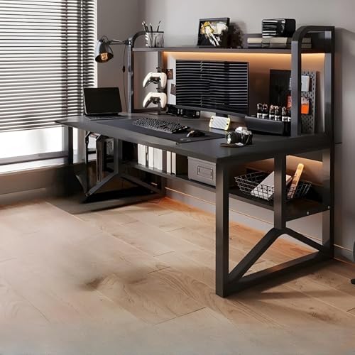 RVGVPMAMTZ Rechteckiger Holzschreibtisch, Gaming-Tisch, moderner Computertisch, Büroschreibtisch mit Metallrahmen und Bücherregal, moderner Schreibtisch fürs Homeoffice 100cm,1 von RVGVPMAMTZ