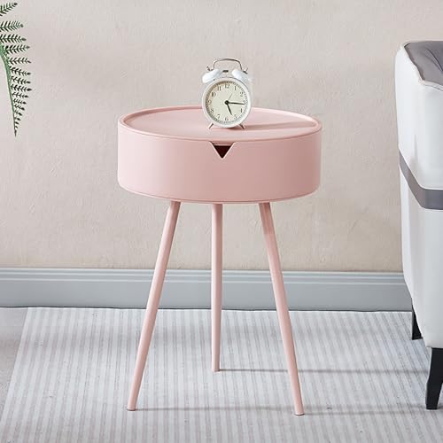 RVGVPMAMTZ Runder Beistelltisch, Nachttisch mit Ablagefunktion, mit Schubladen und Tablett Oben, Schlichtes modernes Regal, geeignet für Schlafzimmer, Arbeitszimmer, Wohnzimmer Pink von RVGVPMAMTZ