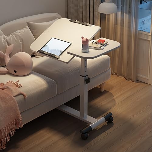 RVGVPMAMTZ Verstellbarer Nachttisch mit Rollen, neigbare Tischplatte, rollender Laptoptisch, beweglicher Stehtisch, Tischplatte kann individuell angehoben und abgesenkt Werden White von RVGVPMAMTZ