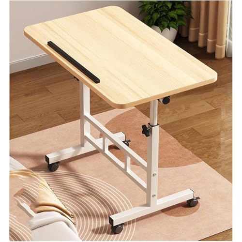 RVGVPMAMTZ Wohnzimmer-Beistelltisch, Mobiler Schreibtisch mit Rollen, Klappbarer Computertisch, Kompakter Mobiler Höhenverstellbarer Computertisch, Klapptisch für Büro, Schlafzimmer White Maple,80 von RVGVPMAMTZ