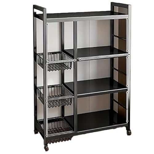 Vierlagiges freistehendes Küchenregal, verstellbares Metallregal mit Rädern, mit 3 Körben, geeignet für Küche, Schlafzimmer, Wohnzimmer und Balkon, schwarz Black,80cm Vierlagiges freistehendes Küchenregal, verstellbares Metallregal mit Rädern, mit 3 Körben, geeignet für Küche, Schlafzimmer, Wohnzimmer und Balkon, schwarz Black,80cm von RVGVPMAMTZ