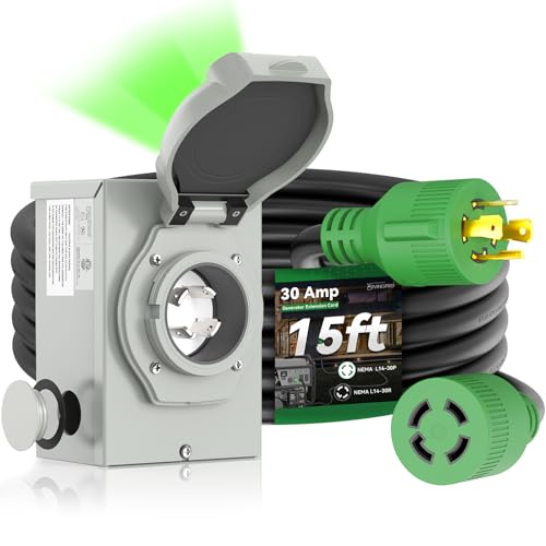 RVINGPRO Generatorkabel mit 4 Stiften und 30 Ampere und vorgebohrter Eingangsbox, wasserdichtes Kombi-Set, NEMA L14-30P auf L14-30R Generatorkabel mit NEMA-Generator-Eingang RVINGPRO Generatorkabel mit 4 Stiften und 30 Ampere und vorgebohrter Eingangsbox, wasserdichtes Kombi-Set, NEMA L14-30P auf L14-30R Generatorkabel mit NEMA-Generator-Eingang von RVINGPRO