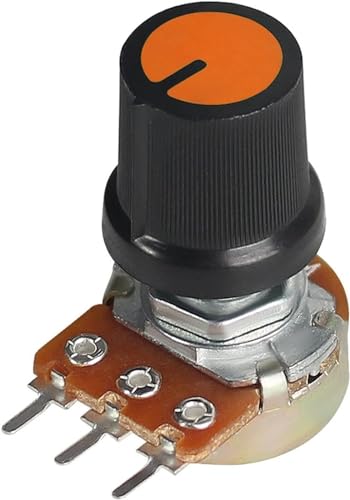 Einstellbarer Widerstand, 5-Set WH148 Linearpotentiometer 1K 2K 5K 10K 20K 50K 100K 250K 1M mit orange AG3 Knopfkappe 15mm 3-poliges Potentiometer Set(20K Ohm) von RVJCMCDC
