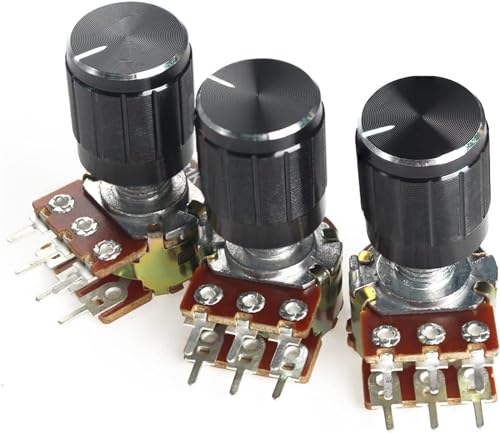 Einstellbarer Widerstand, 5er-Set WH148 15MM 6-poliges Potentiometer 1K 2K 5K 10K 20K 50K 100K 250K 500K 1M mit 15x17mm schwarzen Knopfkappen Potentiometer-Kit(1K Ohm) von RVJCMCDC