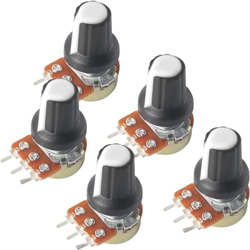 Einstellbarer Widerstand, 5er-Set WH148 Linear-Drehkegelpotentiometer 1K-1M Ohm Variable Widerstände 3-polige Welle 15 mm mit Muttern, Unterlegscheiben und weißen AG2-Knöpfen(250K OHM) von RVJCMCDC