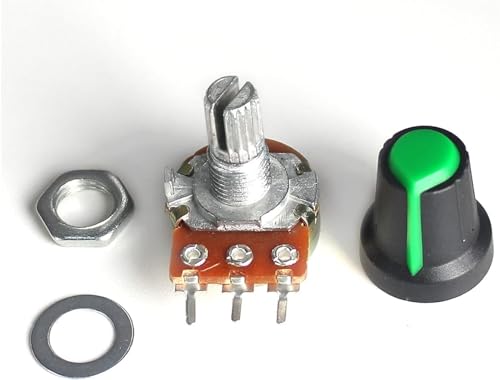 Einstellbarer Widerstand, 5er-Set WH148-Potentiometer 1K 2K 5K 10K 20K 50K 100K 250K 1M mit grüner AG2-Knopfkappe, lineares Potentiometer-Kit, 15 mm, 3-polig(1K Ohm) von RVJCMCDC