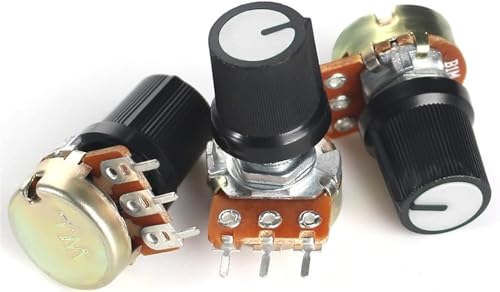 Einstellbarer Widerstand, 5er-Set WH148-Potentiometer-Kit 1K 2K 5K 10K 20K 50K 100K 250K 1M mit weißer AG3-Knopfkappe 15 mm 3-poliges lineares Potentiometer(5K Ohm) von RVJCMCDC