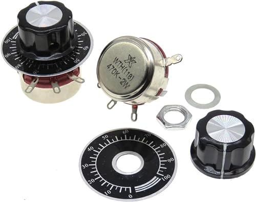 Einstellbarer Widerstand, Kohlenstoff Linearpotentiometer WTH118-2W, Potentiometerknopf-Set mit Schalenplatte 6,8K 10K 22K 33K 47K 100K 220K 330K 470K(5.6K Ohm) von RVJCMCDC