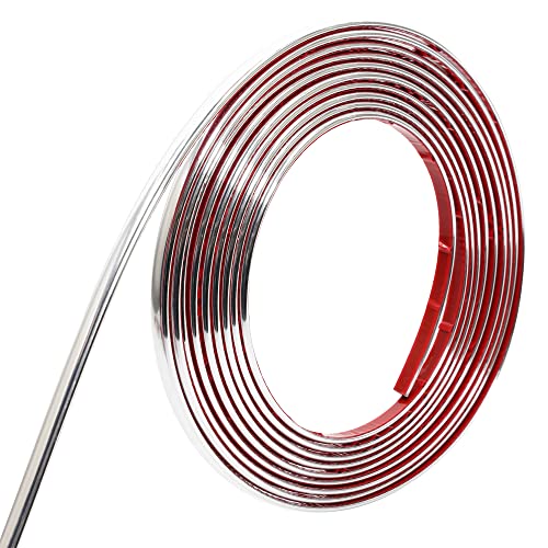 Selbstklebende Zierleiste, selbstklebend, flexible Zierleiste für Wand, Decke, Boden, Schrank, Fliesen, einfache Installation für Heimdekoration und Renovierung (Shiny Silber, 10 m x 8 mm) von RVJCMCDC