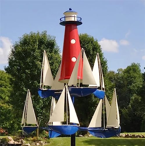 Nautisch - Kunst Windskulptur, Kinetische Kunst Windskulptur, Maritime Wind Skulptur Aus Metall, Sommer Leuchtturm Segelboot WindmüHlen, GroßEr Windfang FüR Segelboote von RVUEM