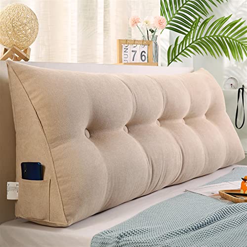 RVUEM Dreieckiges Keilkissen, Positionierungshilfe RüCkenlehnenkissen Zum Lesen, Dekorative KöRperwurfkissen, Daybed-RüCkenlehne, Mit Abnehmbarem Bezug, FüR Sofa/Bett,Beige,200 * 50 * 20CM von RVUEM