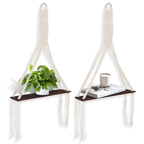 RVXlRDN Makramee Wandhängeregal 2er Set, Boho Stil Holz Display Dreieck Regal, Makramee Regale mit handgefertigtem gewebtem Seil Holz Hängende Pflanzenregale für Wanddekoration, Wohnzimmer RVXlRDN Makramee Wandhängeregal 2er Set, Boho Stil Holz Display Dreieck Regal, Makramee Regale mit handgefertigtem gewebtem Seil Holz Hängende Pflanzenregale für Wanddekoration, Wohnzimmer von RVXlRDN
