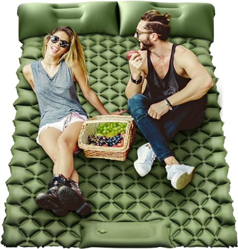 RVmonsterShop Isomatte 2 Personen Doppel Isomatte 200*125*9 cm Camping Matratze mit integrierten Kopfkissen, luftmatratz selbstaufblasend Outdoor Campingmatte Schlafmatte, für Outdoor Wandern(Grün) von RVmonsterShop