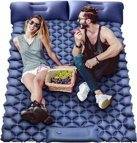 RVmonsterShop Isomatte 2 Personen Doppel Isomatte 200 * 125 * 9 cm Camping Matratze mit integrierten Kopfkissen, luftmatratz selbstaufblasend Outdoor Campingmatte Schlafmatte(Dunkelblau) von RVmonsterShop
