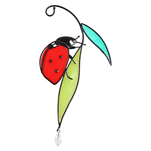 RWAJZAX Marienkäfer Hanging Ornament Blatt Insekt Sonnencatcher Buntglasbehänge Für Innenräume Freien Party Hintergrund Dekoration Fensterbehänge von RWAJZAX