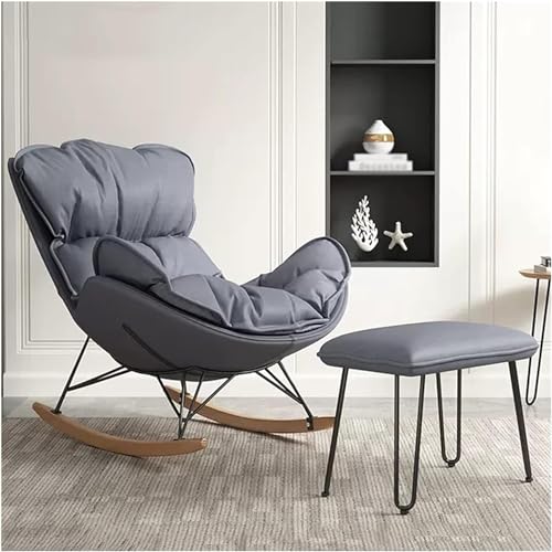 Freizeit -Schaukelstuhl und Fußschemel -Set, Freizeitsofa -Schaukelstuhl? Segelflugzeug -Rocker mit hoher Rückenlehne Sessel mit Ottomane für Wohnzimmer, Mikrofaser -Leder -Rocker -Liegestühle Wit Wit von RWCCCRW