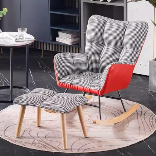 RWCCCRW Moderner Schaukelstuhl Rocker Segelflugzeug mit ottomane, innen gepolsterte Akzentstuhl Stoff gepolstert, Sessel bequemer Seitenstuhl von RWCCCRW