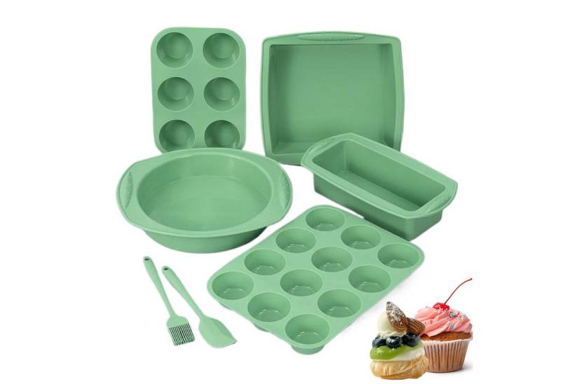 RWEUOQ Backform Backform Silikon Backform Backblech-Set 7 teilig mit Bürste und Spatel, (aus lebensmittelechtem Silikon), Antihaftbeschichtet und leicht zu entformen, für Kuchen, Muffins usw. von RWEUOQ