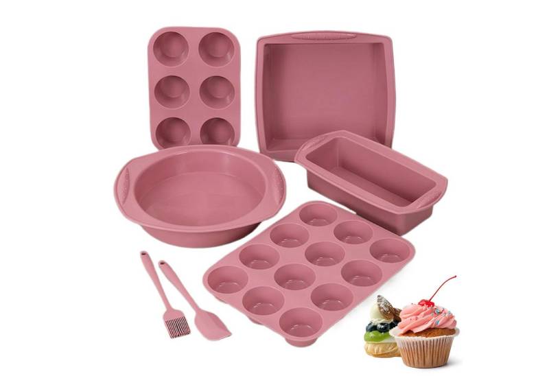 RWEUOQ Backform Backform Silikon Backform Backblech-Set 7 teilig mit Bürste und Spatel, (aus lebensmittelechtem Silikon), Antihaftbeschichtet und leicht zu entformen, für Kuchen, Muffins usw. von RWEUOQ