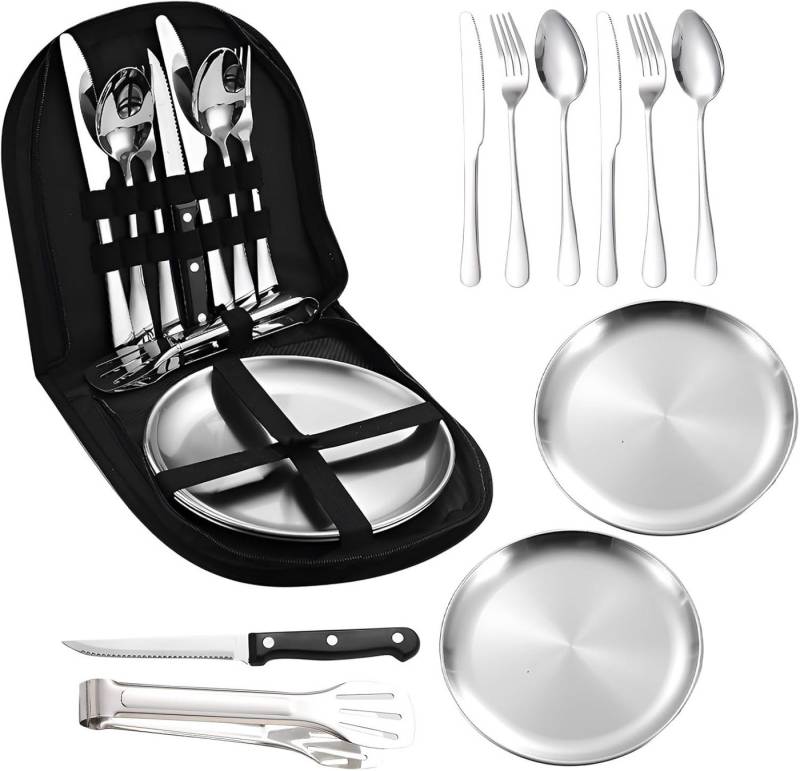RWEUOQ Besteck-Set Camping Besteck Set, Tragbare Besteck-Set Picknicktasche (11-tlg), Outdoor Geschirr Set,Portable Besteckset für Camping Picknick von RWEUOQ
