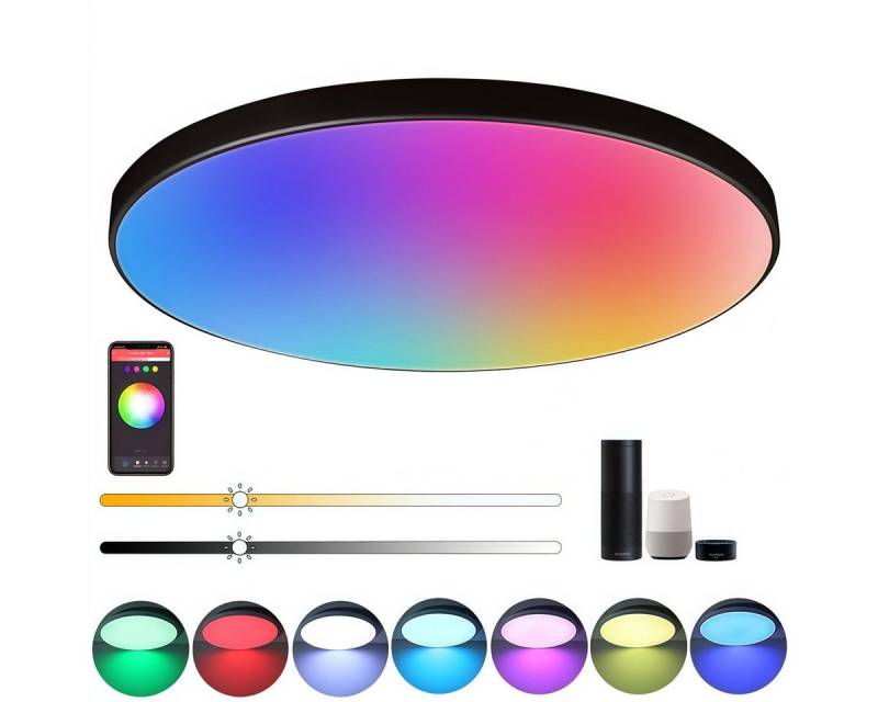 RWEUOQ Deckenleuchte LED Deckenleuchte mit Fernbedienung RGB 24W 16 million Farblichter, für Schlafzimmer, Wohnzimmer, Badezimmer, Kompatibel mit Alexa/Google von RWEUOQ