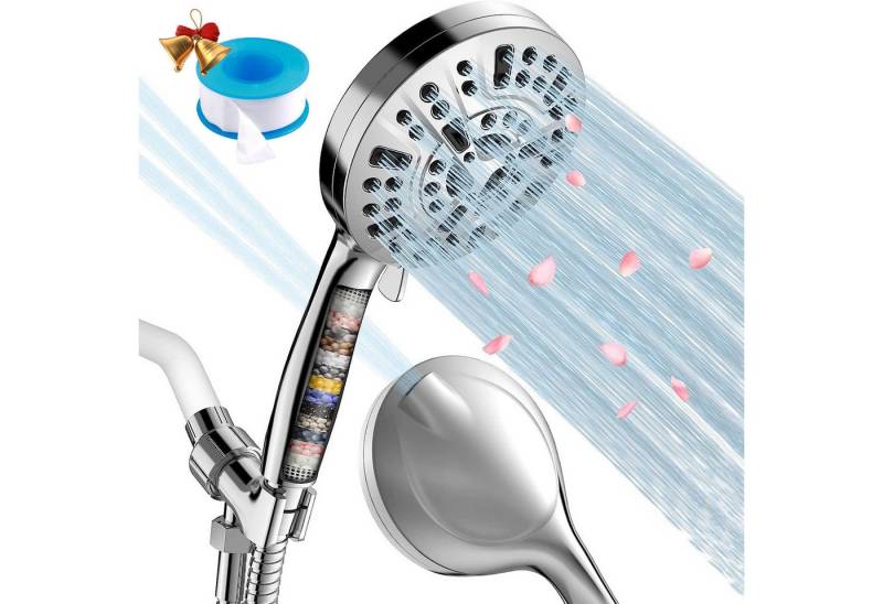 RWEUOQ Duschbrause Handbrause,Duschkopf 10-Modell Strahlarten mit Schlauch 1.5M,Dichtband, (Handbrause mit 15-stufigem Wasserfilter für sauberes Duschwasser, Hochdruckduschkopf mit Wasserfilter zur Reduzierung von Kalk & Chlor), 10 Sprühmodi, kein Verkalken, wassersparend & werkzeugfreie Montage von RWEUOQ