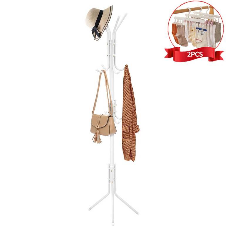 RWEUOQ Garderobenständer Standing Clothes Rack mit 12 Haken Hall Tree Clothes Rack, (Kann Mäntel, Hüte, Kleider,Handtaschen, Regenschirme aufbewahren), Home Entertainment Tree Clothes Storage Rack mit 2 Kleiderbügeln von RWEUOQ