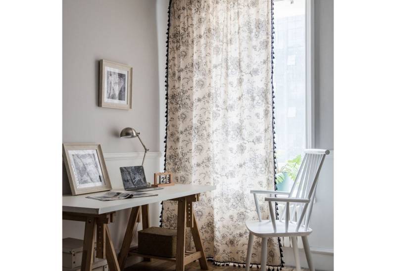 RWEUOQ Gardine Boho-Vorhänge mit Quaste, 2 Panel, Baumwoll-Leinen Gardinen Heimdeko, Stangentaschenvorhang für Wohnzimmer, Schlafzimmer,Bauernhaus von RWEUOQ