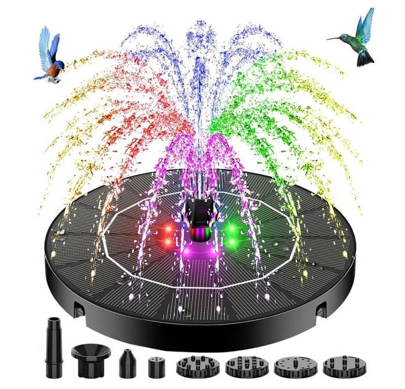RWEUOQ Gartenbrunnen Gartenbrunnen LED Solar Springbrunnen mit 10 Bunten LED-Leuchten, 16cm Solar-Teichpumpe mit 6 Effekten Wasserpumpe für Gartenteiche von RWEUOQ