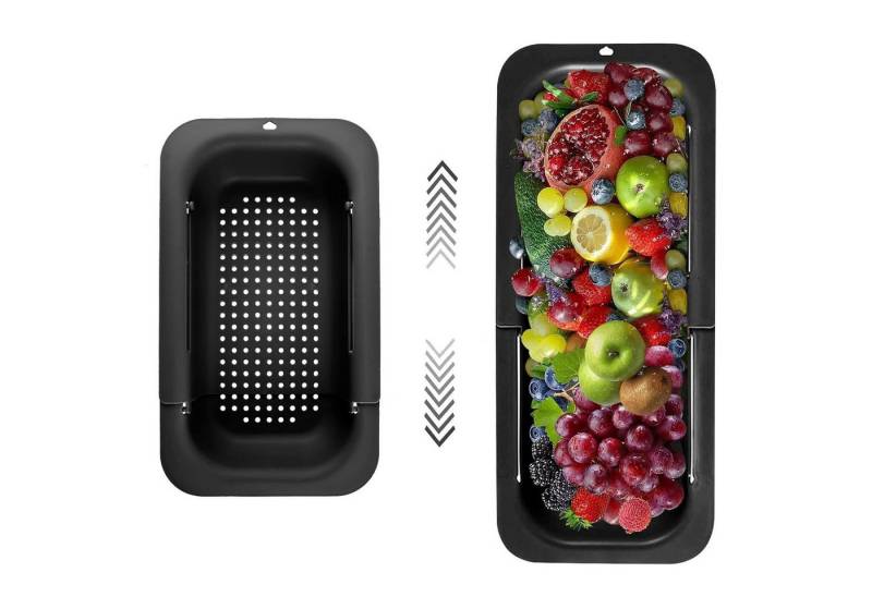 RWEUOQ Küchensieb Küchensieb Sieb Ausziehbares Abtropfsieb Verstellbarer Sink Strainer, (Mit ausziehbaren Design (34 cm bis 48 cm) und Aufhängbares Design, Gleichmäßige Verteilung der Entwässerungslöcher), für Spülbecken Obst, Gemüse, auch als Besteckhalter verwendbar von RWEUOQ