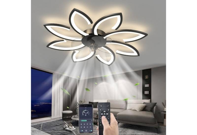 RWEUOQ LED Deckenleuchte Lüfterlicht mit Fernbedienung LED dimmbarer 6 Geschwindigkeiten Ø90cm, Leise umkehrbar dimmbar smart steuerbar modernes Design von RWEUOQ