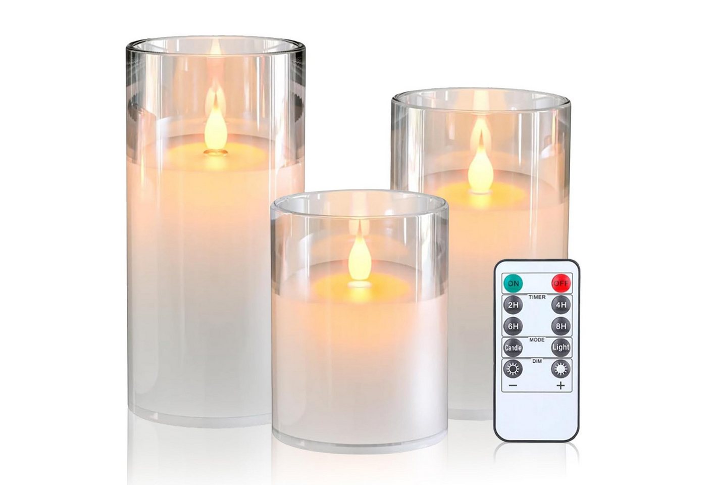 RWEUOQ LED-Kerze 3er Set LED-Kerze mit Fernbedienung Timer Funktion 3D-Docht Flackernd (Flammenlose LED-Kerzen mit Fernbedienung und Timer, 3-tlg., Kerzen in 3 Größen (7,6 x 10,1 cm, 7,6 x 12,7 cm, 7,6 x 15,2 cm), Sicher, unzerbrechlich, batteriebetrieben, ohne Wachs und Rauch RWEUOQ LED-Kerze 3er Set LED-Kerze mit Fernbedienung Timer Funktion 3D-Docht Flackernd (Flammenlose LED-Kerzen mit Fernbedienung und Timer, 3-tlg., Kerzen in 3 Größen (7,6 x 10,1 cm, 7,6 x 12,7 cm, 7,6 x 15,2 cm), Sicher, unzerbrechlich, batteriebetrieben, ohne Wachs und Rauch von RWEUOQ