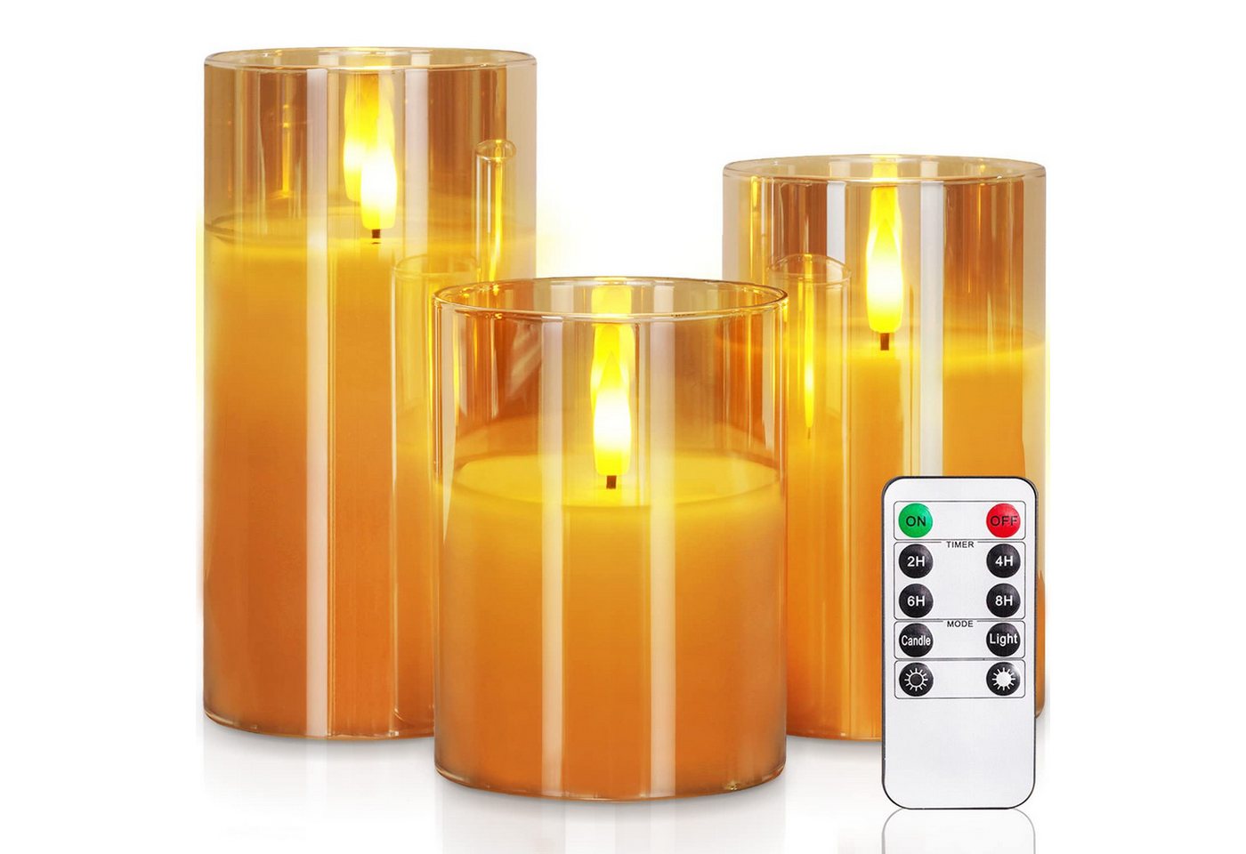 RWEUOQ LED-Kerze 3er Set LED-Kerze mit Fernbedienung Timer Funktion 3D-Docht Flackernd (Flammenlose LED-Kerzen mit Fernbedienung und Timer, 3-tlg., Kerzen in 3 Größen (7,6 x 10,1 cm, 7,6 x 12,7 cm, 7,6 x 15,2 cm), Sicher, unzerbrechlich, batteriebetrieben, ohne Wachs und Rauch RWEUOQ LED-Kerze 3er Set LED-Kerze mit Fernbedienung Timer Funktion 3D-Docht Flackernd (Flammenlose LED-Kerzen mit Fernbedienung und Timer, 3-tlg., Kerzen in 3 Größen (7,6 x 10,1 cm, 7,6 x 12,7 cm, 7,6 x 15,2 cm), Sicher, unzerbrechlich, batteriebetrieben, ohne Wachs und Rauch von RWEUOQ