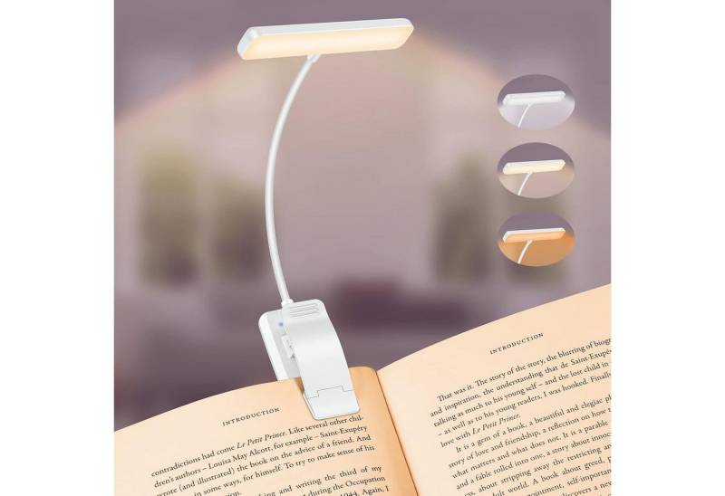 RWEUOQ LED Klemmtischleuchte LED Klemmtischleuchte LED-Mini-Clip-Licht, Buchleselicht mit 24 LEDs, LED fest integriert, 3 Farbtemperatur Modi 5 Helligkeitsstufen, 360° Flexibel Klemmleuchte für Nachtlesen ins Bett von RWEUOQ