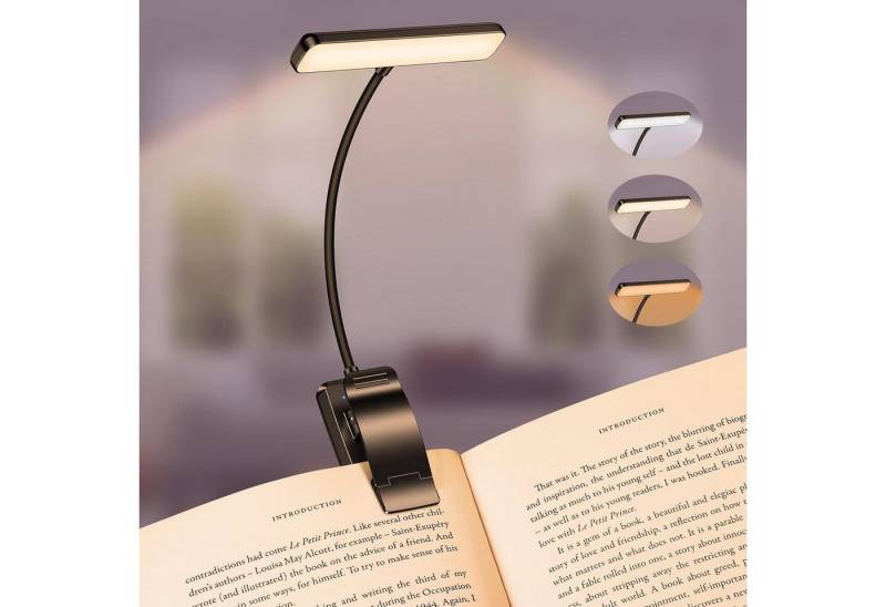 RWEUOQ LED Klemmtischleuchte LED Klemmtischleuchte LED-Mini-Clip-Licht, Buchleselicht mit 24 LEDs, LED fest integriert, 3 Farbtemperatur Modi 5 Helligkeitsstufen, 360° Flexibel Klemmleuchte für Nachtlesen ins Bett von RWEUOQ